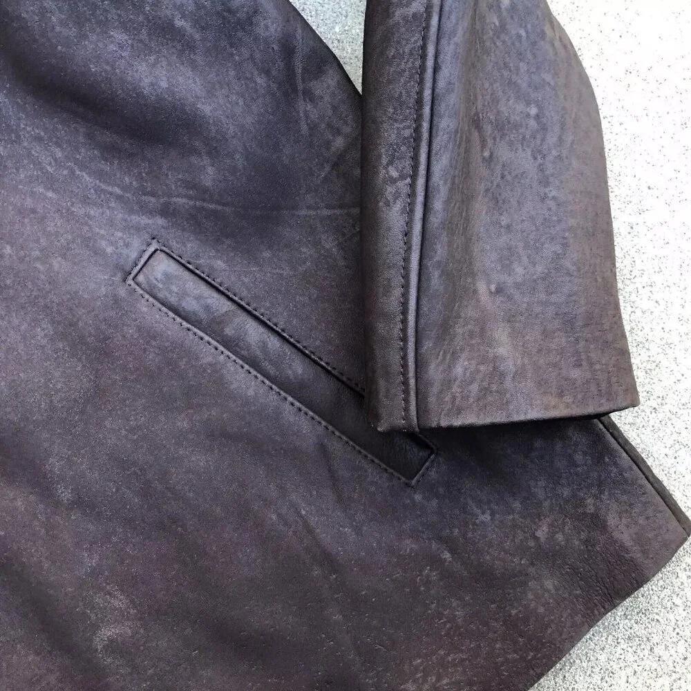 VENUS CUIR Leather Textured Jacket Men's 2XL Brown Full Zip Coat Pockets​​​​